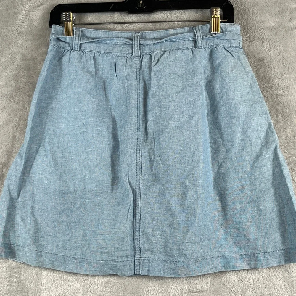 Madewell Cotton Linen Button Front Tie Waist Mini Skirt Chambray Blue Sz 4